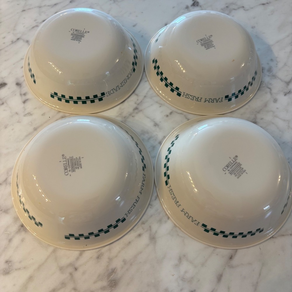 Corelle by Corning Farm Fresh Homemade Green Checkerboard Bowls Set of 4 Salad